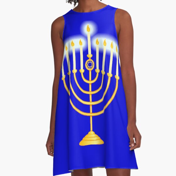 #Hanukkah #menorah, #chanukiah, #hanukkiah, #מנורת חנוכה, #menorat, #ḥanukkah,  #menorot, #Hebrew A-Line Dress