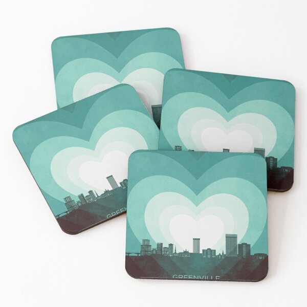 Item preview, Greenville South Carolina Skyline Hearts Teal designed and sold by ArtPrints.