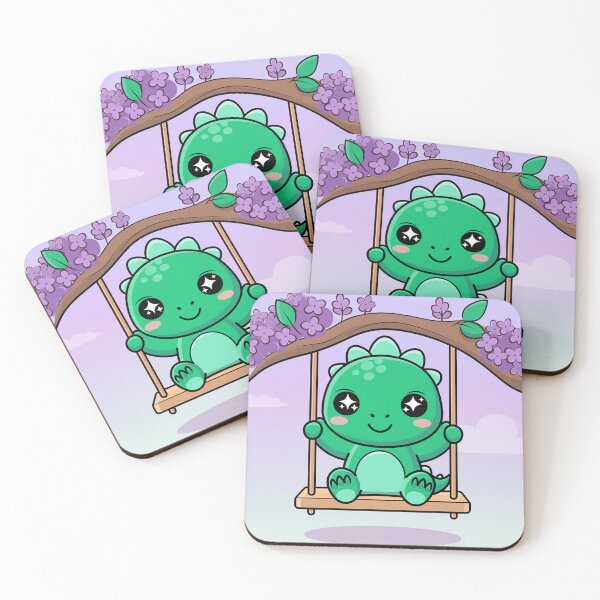 Item preview, Cute Dinosaur on a Swing – Kawaii Baby Dino Pastel Aesthetic Cartoon Art designed and sold by BookOfRainbows.