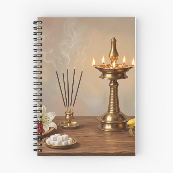 Item preview, Hindu Puja Setup with Brass Diya, Flowers & Offerings – Traditional Worship Art designed and sold by Mindful Heritage.