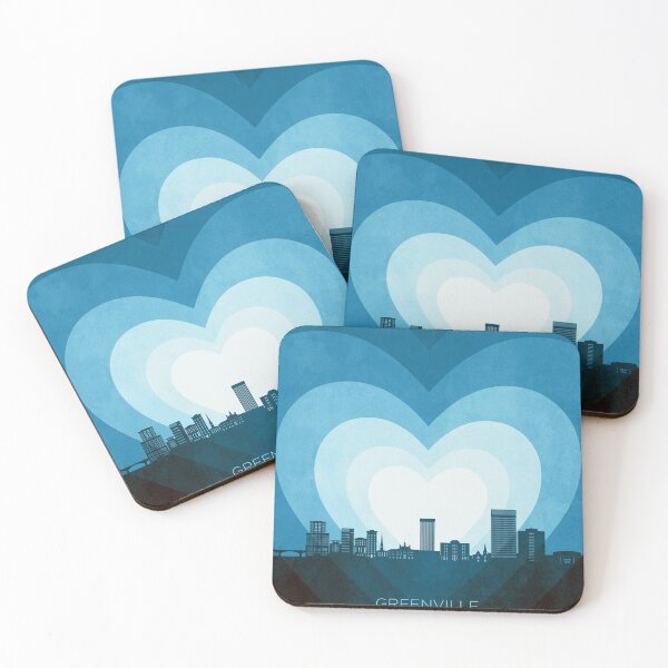 Item preview, Greenville South Carolina Skyline Hearts Blue designed and sold by ArtPrints.