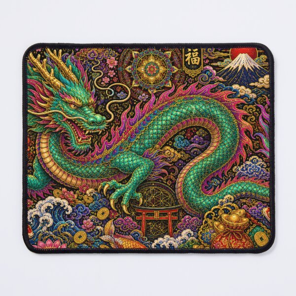 Item preview, Japanese Dragon with Torii and Mount Fuji - Vintage Ukiyo-e Art designed and sold by WabiSabiArts.