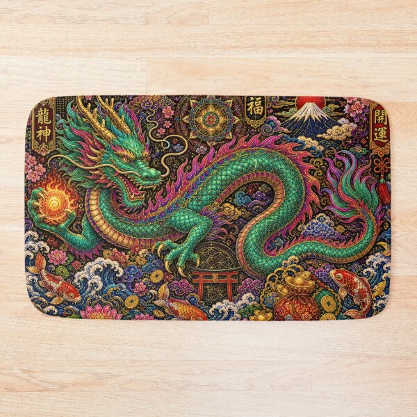 Item preview, Japanese Dragon with Torii and Mount Fuji - Vintage Ukiyo-e Art designed and sold by WabiSabiArts.