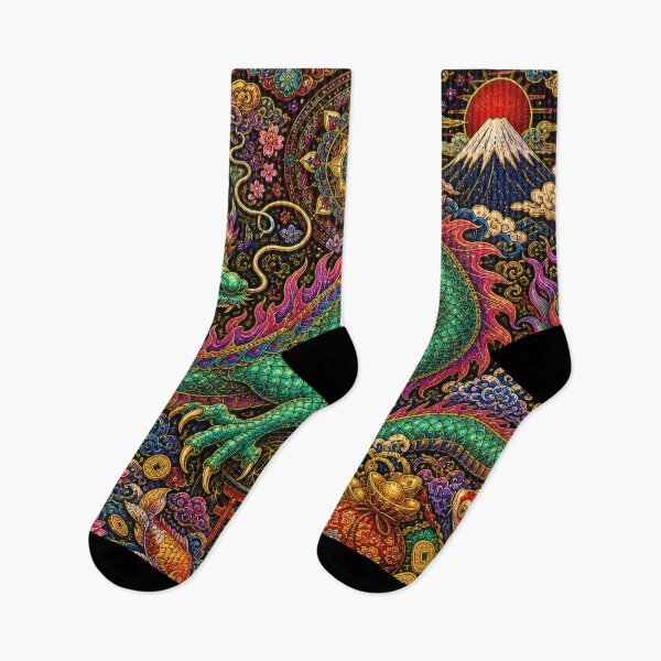 Item preview, Japanese Dragon with Torii and Mount Fuji - Vintage Ukiyo-e Art designed and sold by WabiSabiArts.