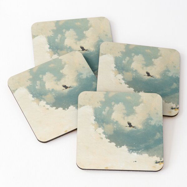 Item preview, Japanese Crane in Clouds Oil Painting - Vintage Zen Wall Art designed and sold by KJNihonDesigner.
