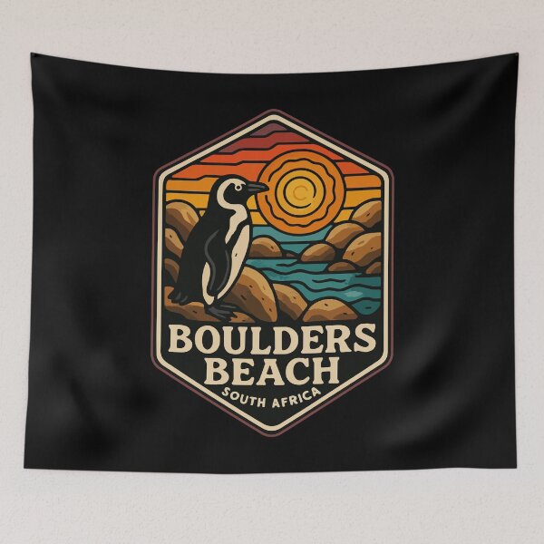 Item preview, Boulders Beach South Africa Penguin Retro Travel designed and sold by TomFrontierArt.