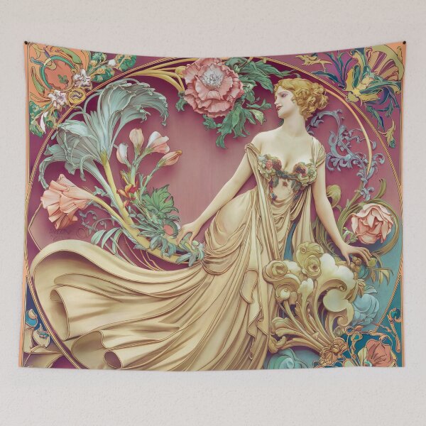 Item preview, Alphonse Mucha Primrose - Vintage Art Nouveau Floral Goddess Poster designed and sold by Tamas Das.