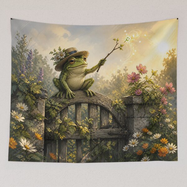 Item preview, Garden Gate Guardian - Cute Cottagecore Frog designed and sold by bapupa.