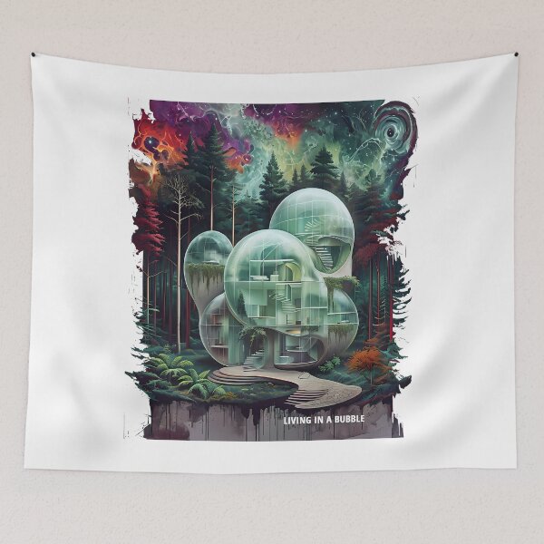 Item preview, LIVING IN A BUBBLE - Surreal Cosmic Forest Architecture designed and sold by Modern Nest Art.