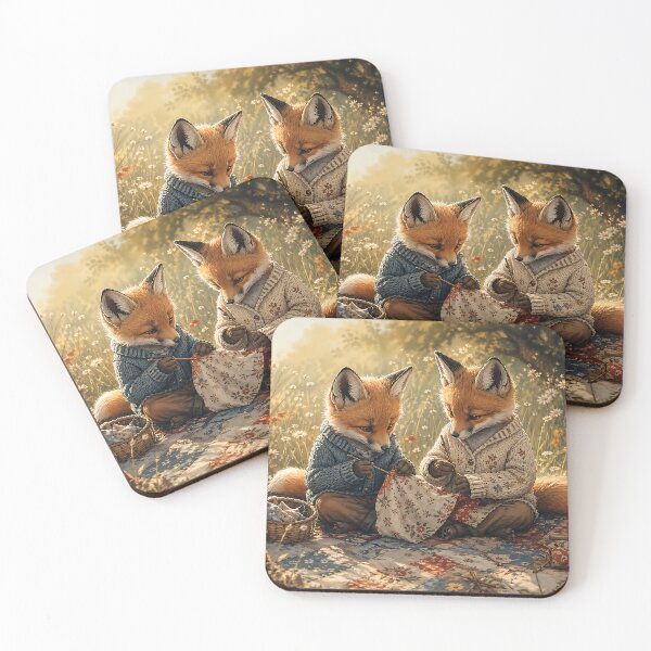 Item preview, Fox Cub Quilting Bee - Whimsical Cottagecore designed and sold by bapupa.