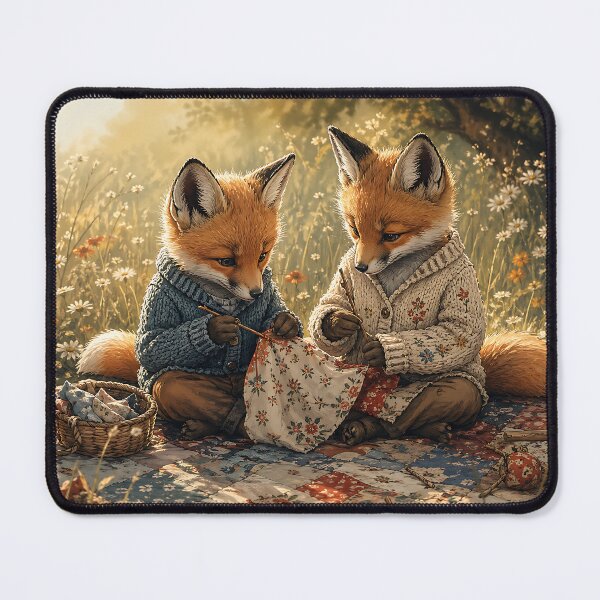 Item preview, Fox Cub Quilting Bee - Whimsical Cottagecore designed and sold by bapupa.