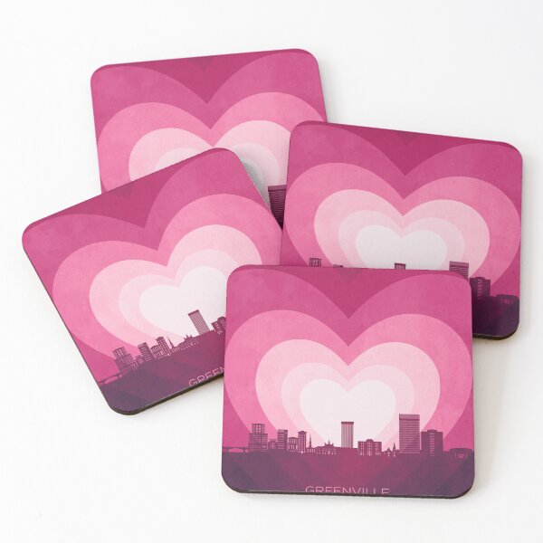 Item preview, Greenville South Carolina Skyline Hearts Pink designed and sold by ArtPrints.