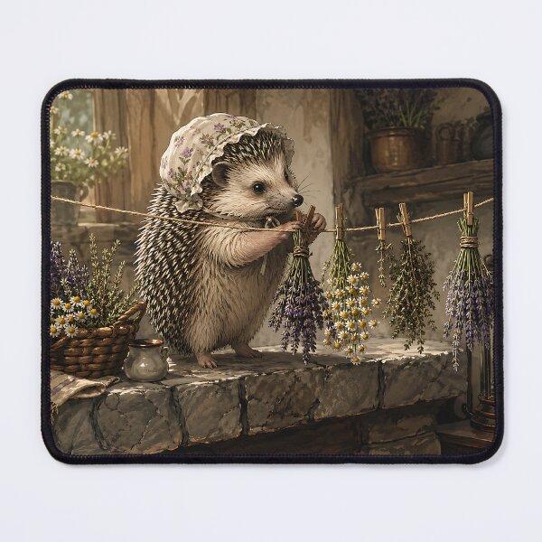 Item preview, Hedgehog Herb Drying - Whimsical Cottagecore designed and sold by bapupa.
