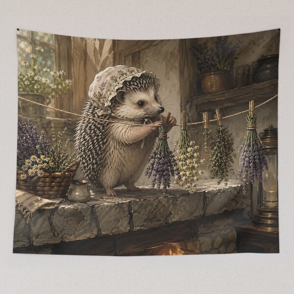 Item preview, Hedgehog Herb Drying - Whimsical Cottagecore designed and sold by bapupa.