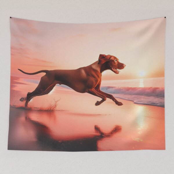 Item preview, Vizsla Dog at Sunset – Beach Run Art designed and sold by Dogandesighn.
