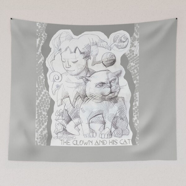 Item preview, The Clown and His Cat, With Gifts  (Drawing by ACCI) designed and sold by VanyssaGraphics.