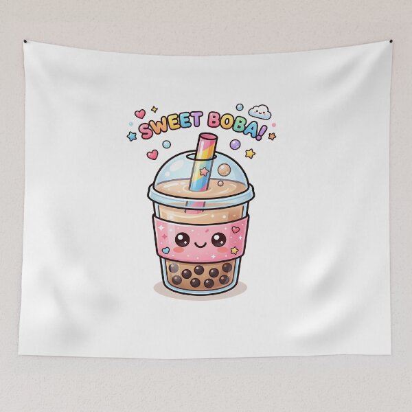 Artikelvorschau, Niedlicher, bunter Boba-Tee – Kawaii-Bubble-Tea-Illustration entworfen und verkauft von BobaBunny76.