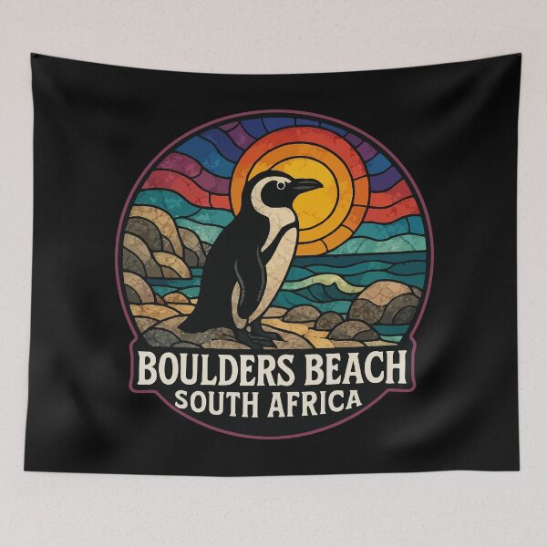 Item preview, Boulders Beach South Africa Penguin Stained Glass Art designed and sold by TomFrontierArt.