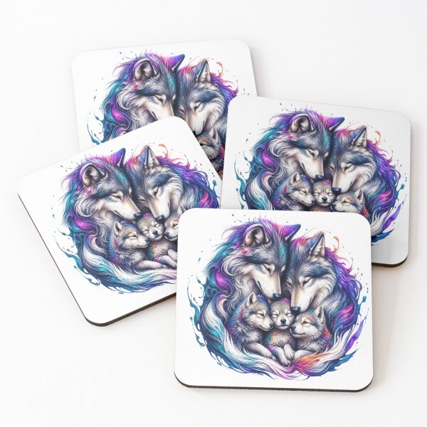 Item preview, Wolf Family Colourful Moon Art designed and sold by InkNovaLab.
