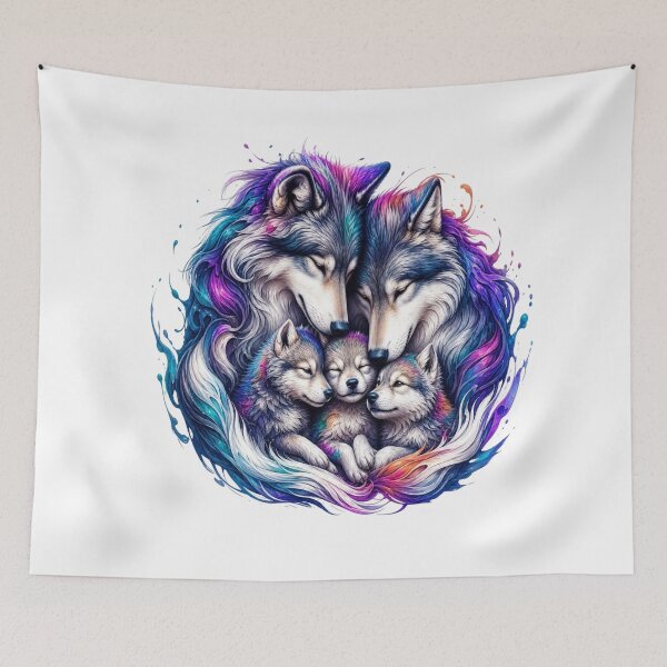 Item preview, Wolf Family Colourful Moon Art designed and sold by InkNovaLab.