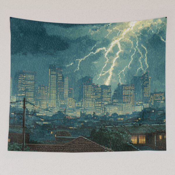 Item preview, Pixel Thunderstorm Over the City designed and sold by Rtymer.