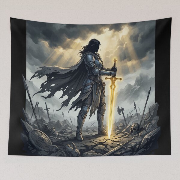 Item preview, Last One Standing Fantasy Warrior Dark Epic Battle Art Poster RPG Gift Design designed and sold by AmazingEG.