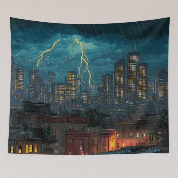 Item preview, Pixel Thunderstorm Over the City designed and sold by Rtymer.