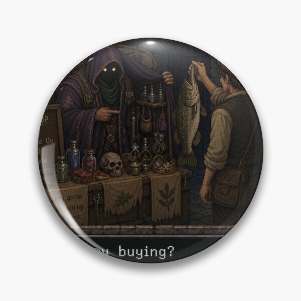 Item preview, What're you buying? Merchant and villager in classic retro style  designed and sold by Unpredictable Fat Cat.