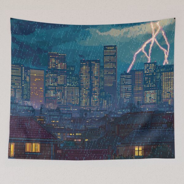 Item preview, Pixel Thunderstorm Over the City designed and sold by Rtymer.
