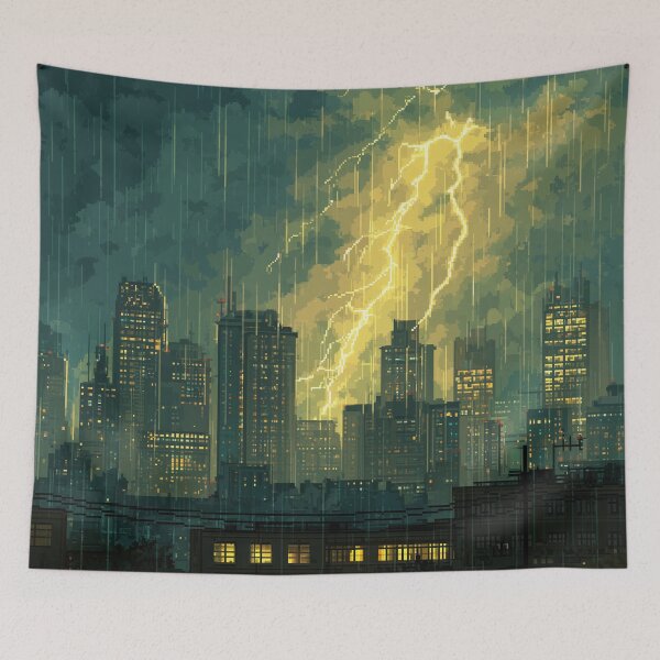 Item preview, Pixel Thunderstorm Over the City designed and sold by Rtymer.