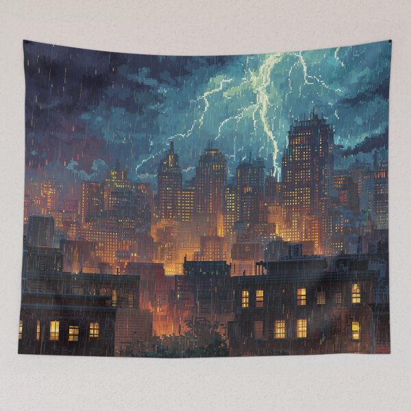 Item preview, Pixel Thunderstorm Over the City designed and sold by Rtymer.