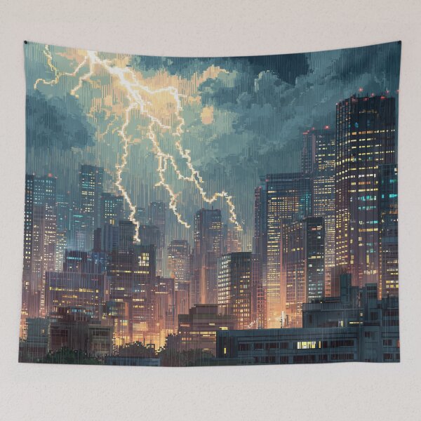 Item preview, Pixel Thunderstorm Over the City designed and sold by Rtymer.