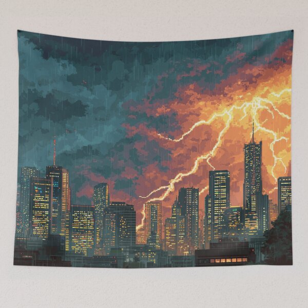 Item preview, Pixel Thunderstorm Over the City designed and sold by Rtymer.