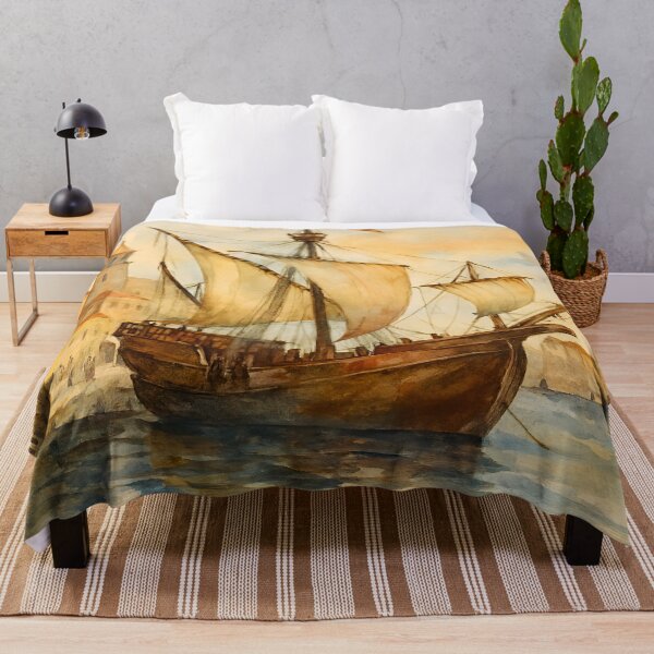 Item preview, Romantic Watercolor Sailing Ship In Historic Harbor designed and sold by PandaTShirtShop.