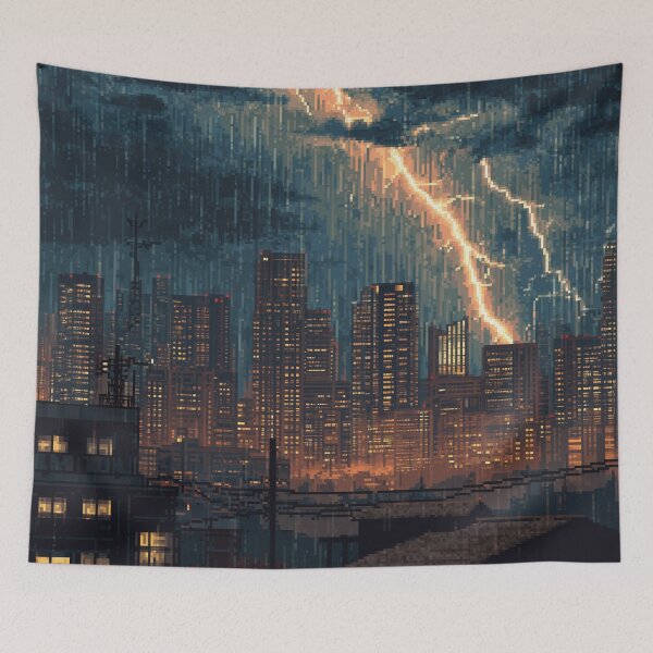 Item preview, Pixel Thunderstorm Over the City designed and sold by Rtymer.