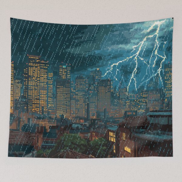 Item preview, Pixel Thunderstorm Over the City designed and sold by Rtymer.