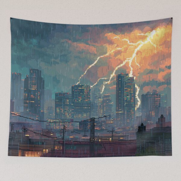 Item preview, Pixel Thunderstorm Over the City designed and sold by Rtymer.