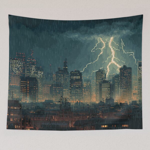 Item preview, Pixel Thunderstorm Over the City designed and sold by Rtymer.
