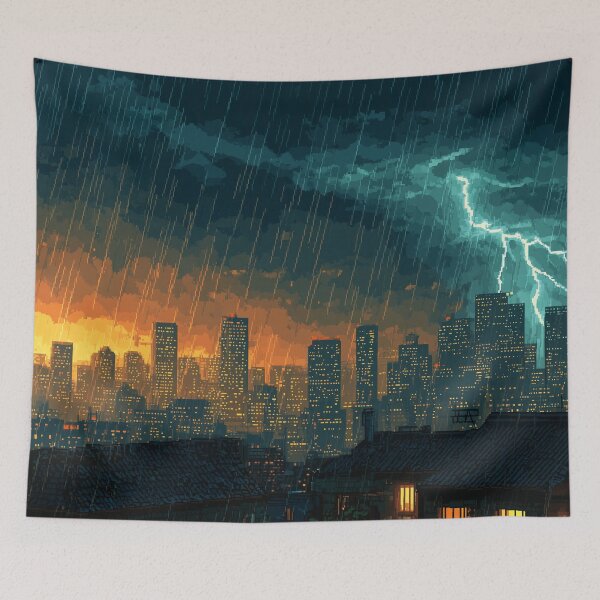 Item preview, Pixel Thunderstorm Over the City designed and sold by Rtymer.