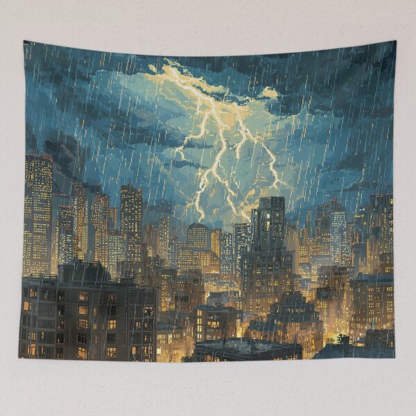Item preview, Pixel Thunderstorm Over the City designed and sold by Rtymer.