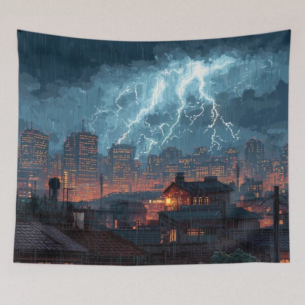 Item preview, Pixel Thunderstorm Over the City designed and sold by Rtymer.