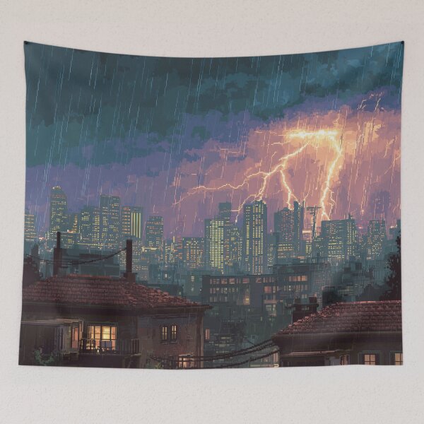 Item preview, Pixel Thunderstorm Over the City designed and sold by Rtymer.