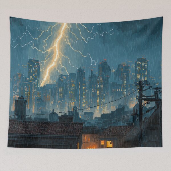 Item preview, Pixel Thunderstorm Over the City designed and sold by Rtymer.