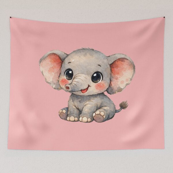 Item preview, The 40,000-Muscle Smirk: Vintage Watercolor African Elephant Calf designed and sold by FreiherrPK.