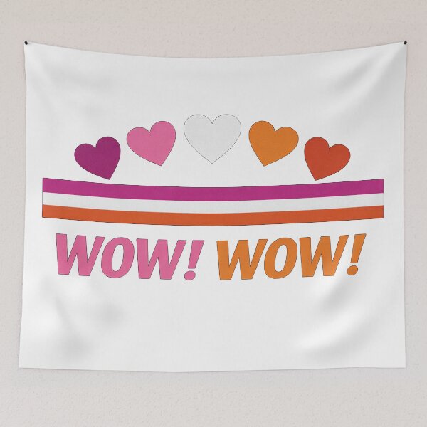 Item preview, Lesbian Pride Hearts "WOW! WOW!" Retro Stripe Graphic designed and sold by Owcomm.