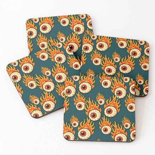 Item preview, Flaming Eyeball Pattern Retro Horror  Deep Teal designed and sold by Veata.