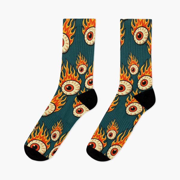 Item preview, Flaming Eyeball Pattern Retro Horror  Deep Teal designed and sold by Veata.