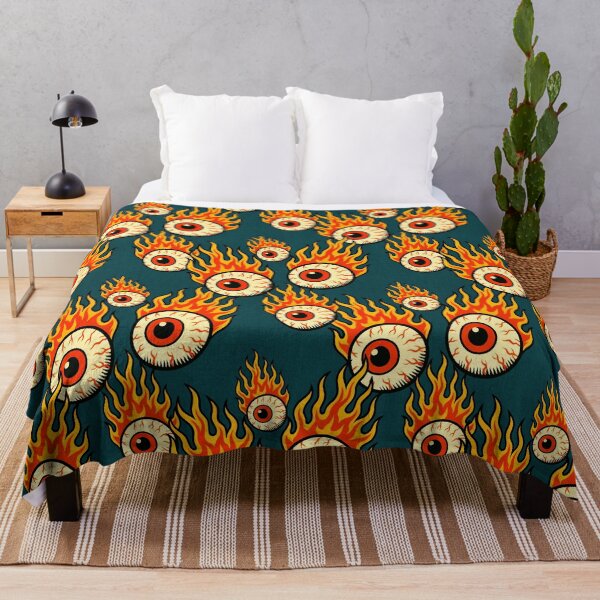 Item preview, Flaming Eyeball Pattern Retro Horror Deep Teal designed and sold by Veata.
