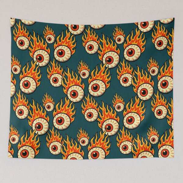 Item preview, Flaming Eyeball Pattern Retro Horror  Deep Teal designed and sold by Veata.