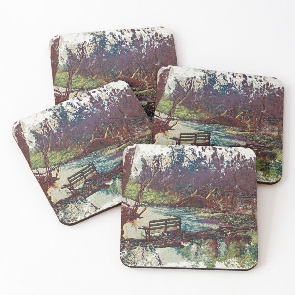 Item preview, Serene Stream and Quiet Park Bench: Artful Willow Hall Dam, Sowerby Bridge designed and sold by ArtworkNorth.